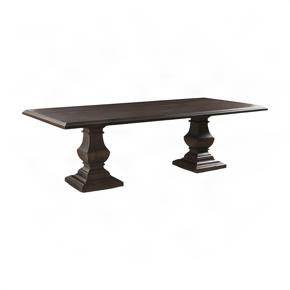 Mango Wood Farmhouse Dining Table with Vintage-Finish Tabletop, Dark Brown