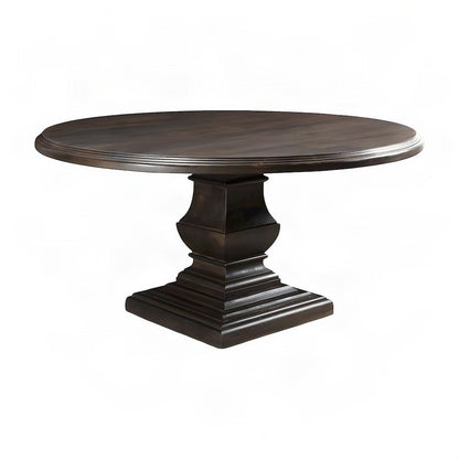 Mango Wood Round Dining and Kitchen Table with Vintage-Finish Top, Dark Brown