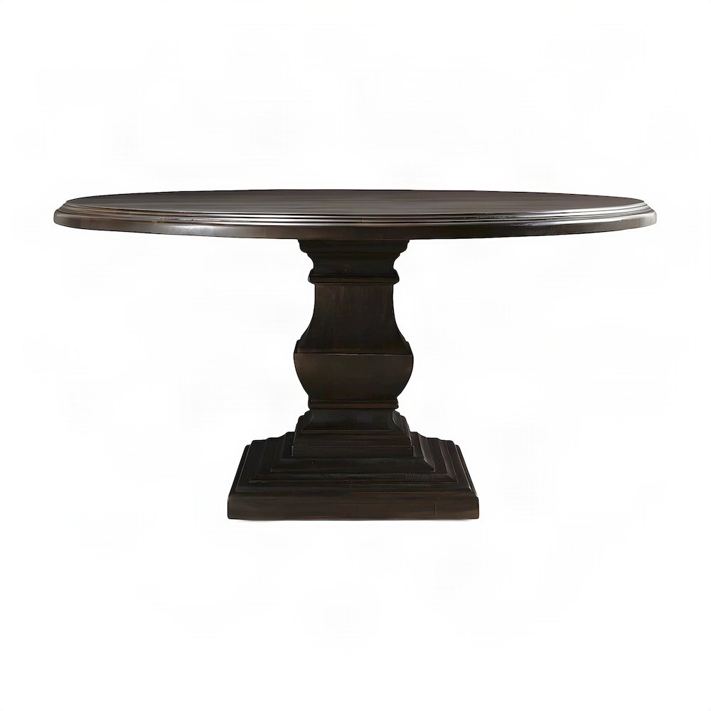 Mango Wood Round Dining and Kitchen Table with Vintage-Finish Top, Dark Brown