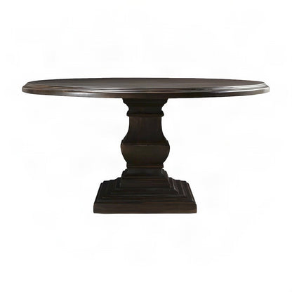 Mango Wood Round Dining and Kitchen Table with Vintage-Finish Top, Dark Brown