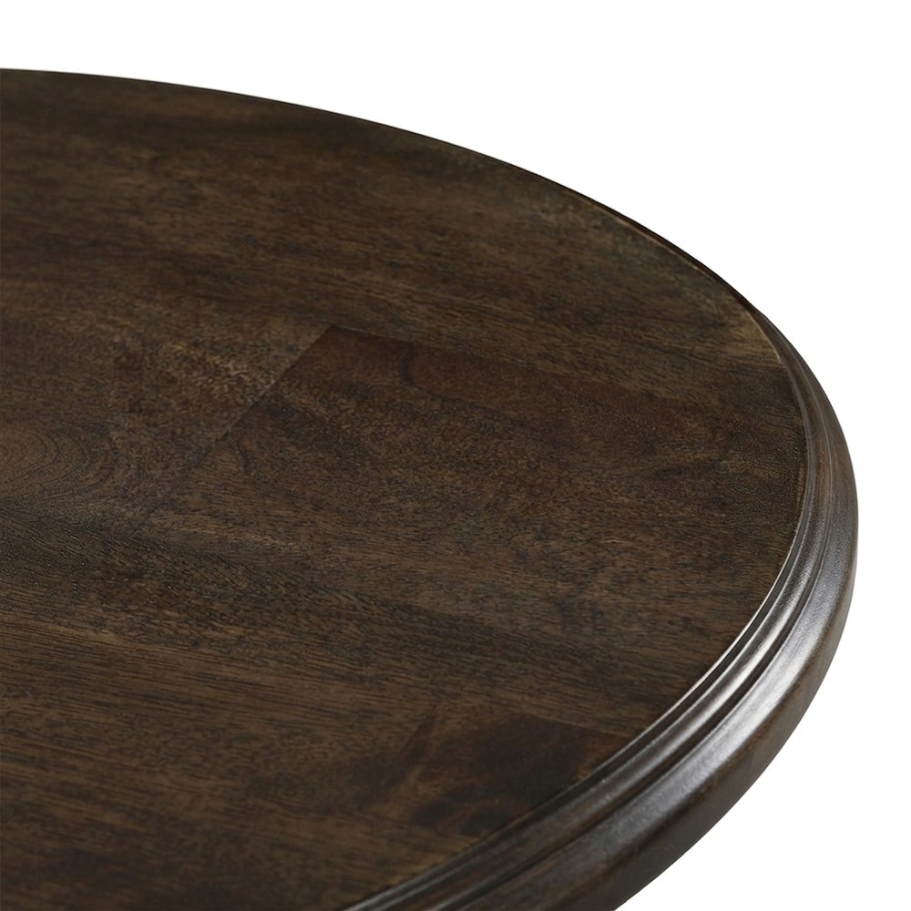 Mango Wood Round Dining and Kitchen Table with Vintage-Finish Top, Dark Brown