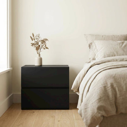 Black Nightstand with 1-Drawer, Folding Door, Modern Design for Bedroom Storage