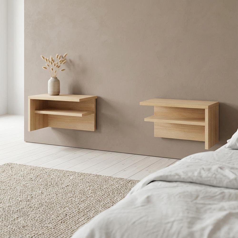 Blonde Oak Nightstands, Set of 2 with Modern Design