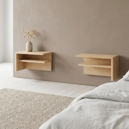 Blonde Oak Nightstands, Set of 2 with Modern Design