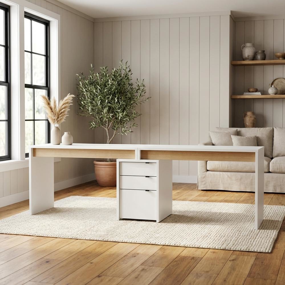 White 3-Piece Home Office Set With Multi-Purpose Desks And Storage Solutions
