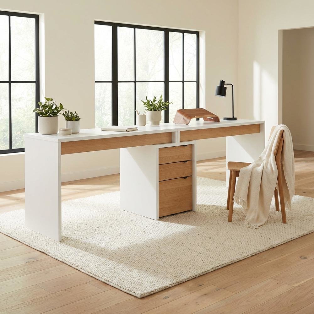 White 3-Piece Home Office Set With Multi-Purpose Storage And Desks