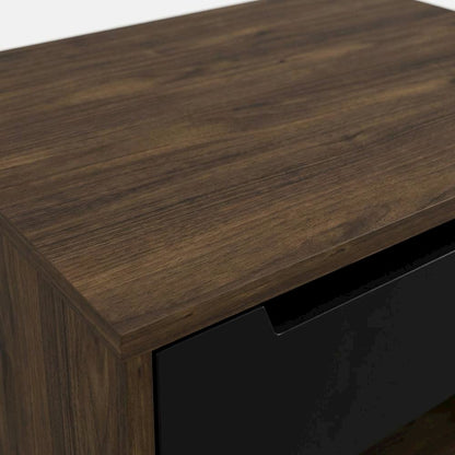 Black Nightstand with Folding Door and Rustic Style, Matte Black Lacquer Finish