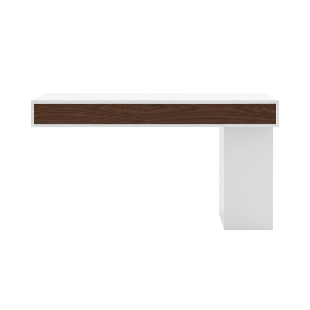 Reversible Desk Panel For Home Office, White And Walnut Finish, Modern Style