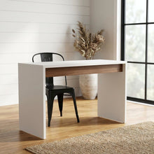 Reversible Desk Panel For Home Office, White And Walnut Finish, Modern Style