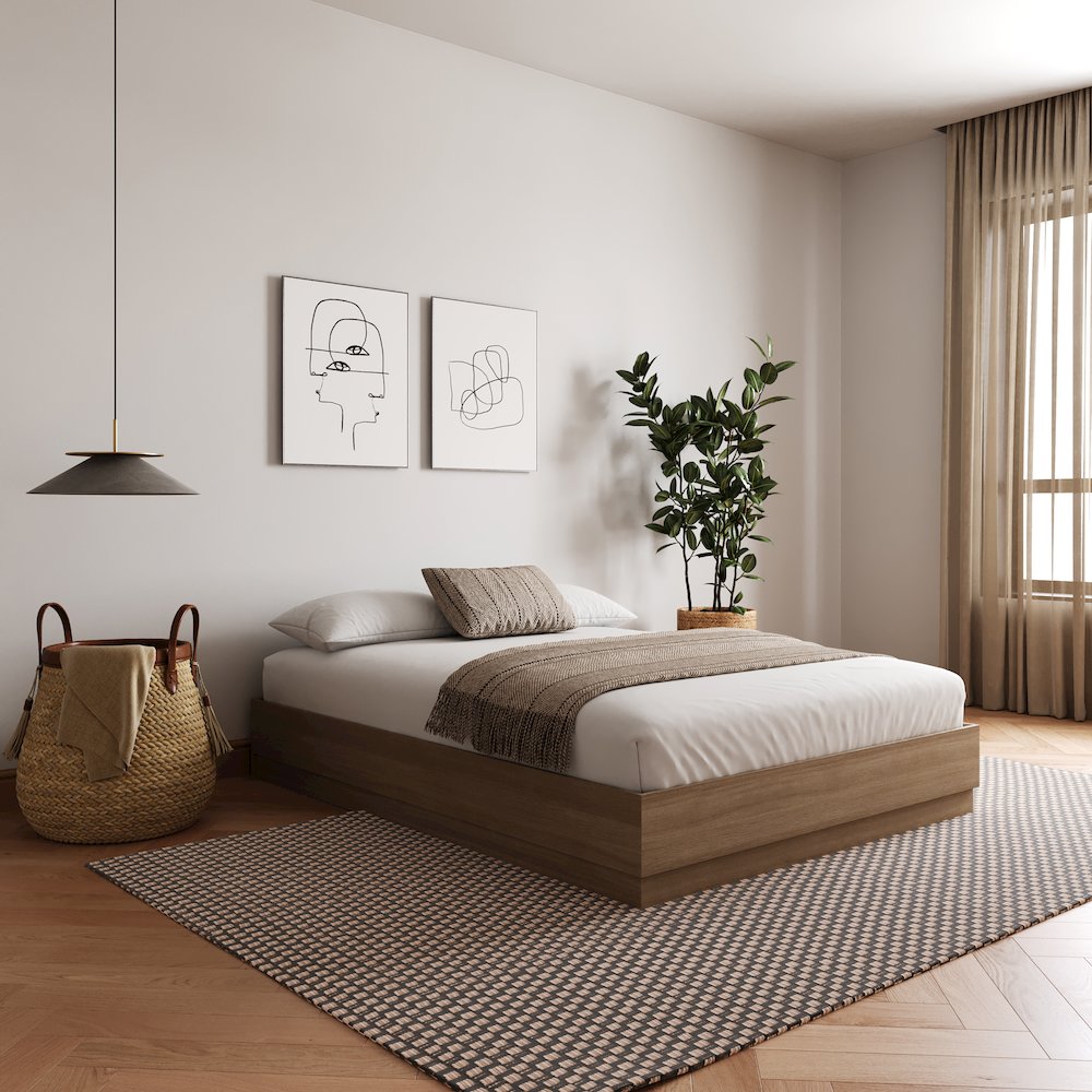 Milano Platform Bed Frame In Brown Oak
