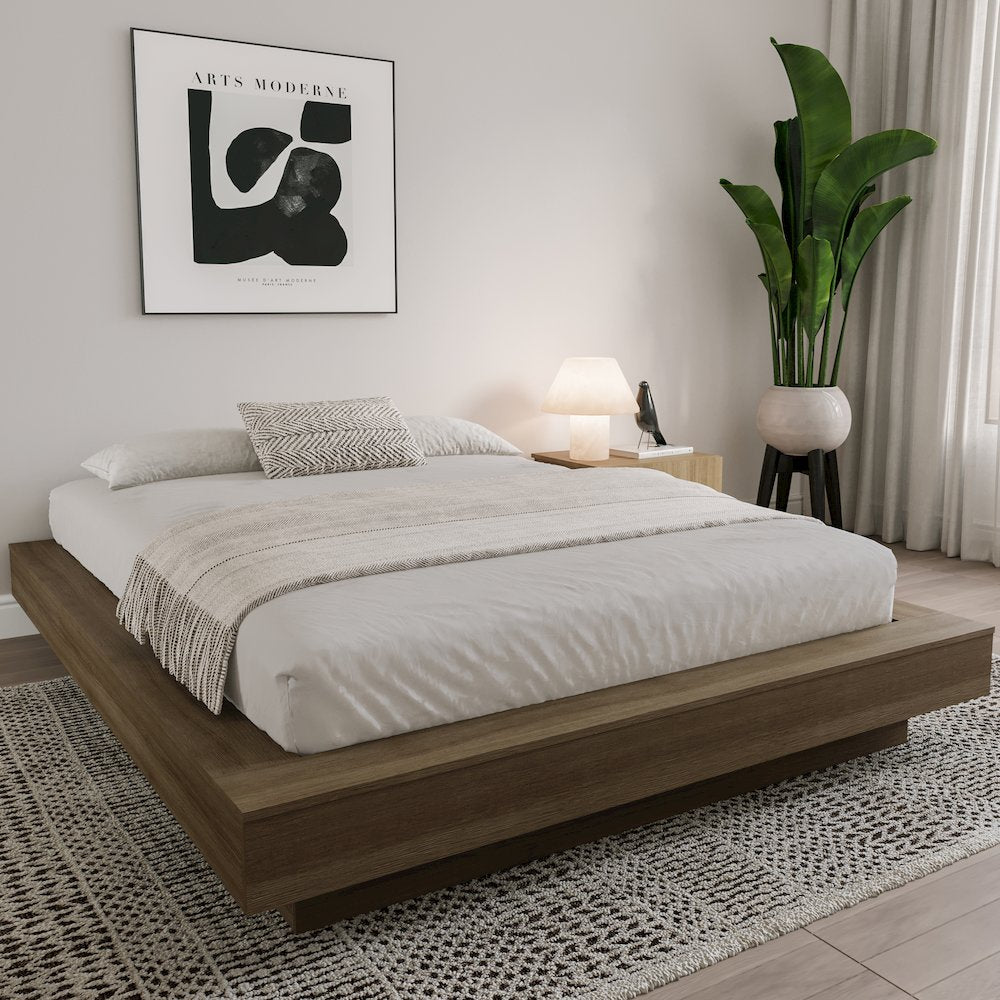 Marconi Platform Bed Frame In Brown Oak