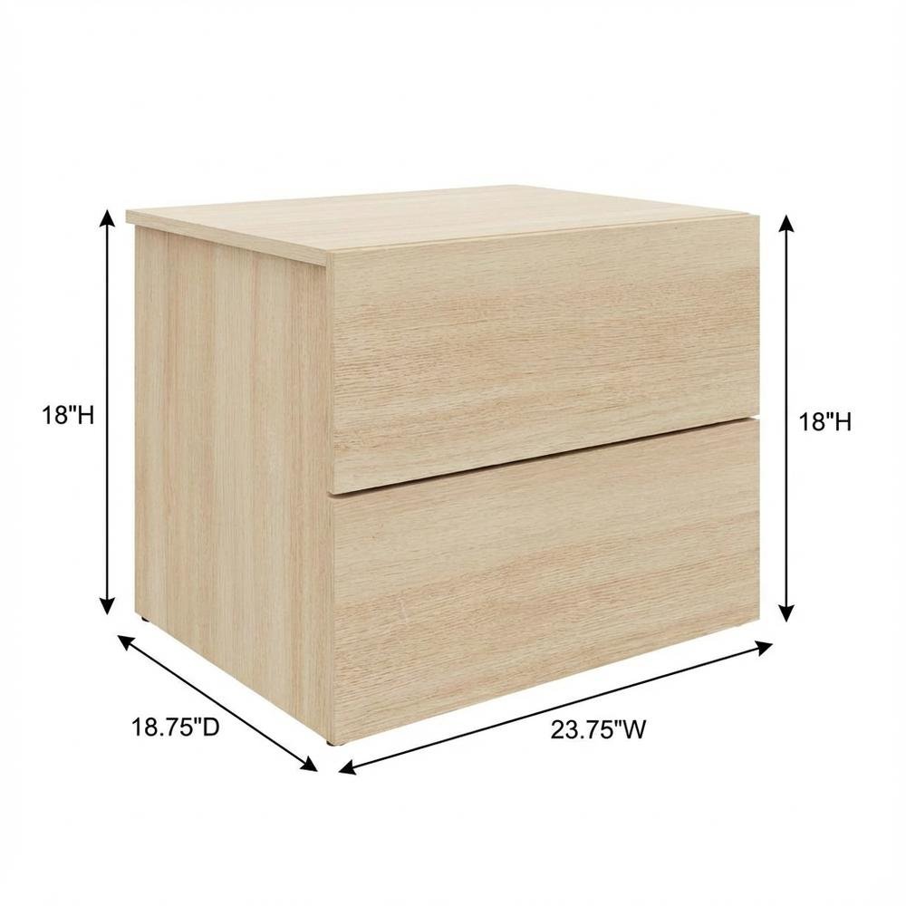 Brown Modern Nightstand, Two Drawers, Sleek Melamine Finish, Contemporary Style