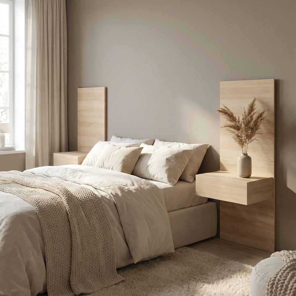 Floating Nightstand Extension Panel Set of 2 in Melamine Finish, Bedroom Decor