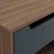 Walnut and Charcoal Nightstand with Drawer and Folding Door for Bedroom
