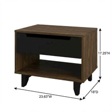 Black Nightstand with Folding Door and Rustic Style, Matte Black Lacquer Finish