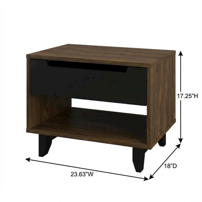 Black Nightstand with Folding Door and Rustic Style, Matte Black Lacquer Finish