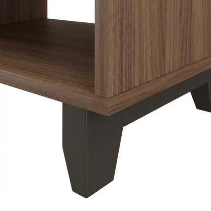 Walnut and Charcoal Nightstand with Drawer and Folding Door for Bedroom