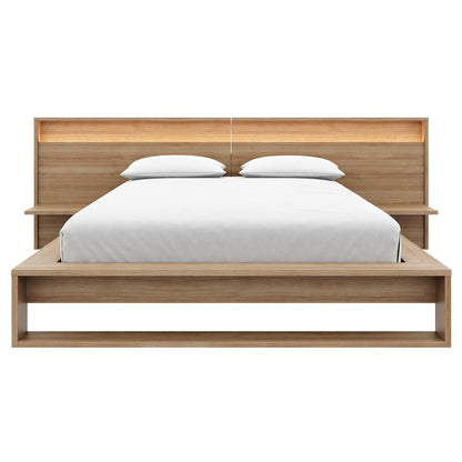 Lido Bedroom Set with Slatted Bedframe, Wide Headboard with Lights and Shelves