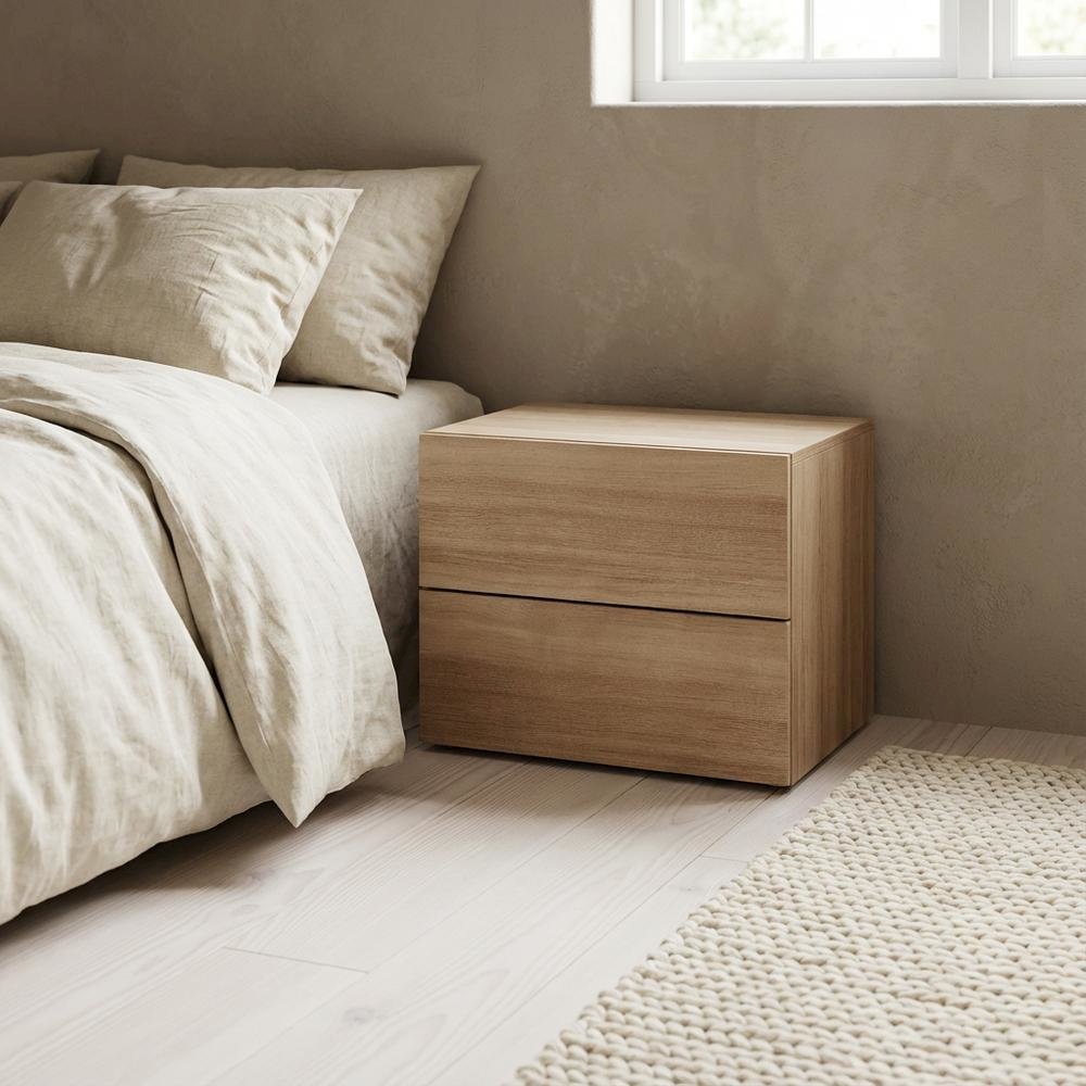 Brown Modern Nightstand with 2 Drawers and Laminated Finish