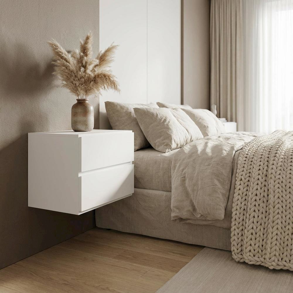 White Nightstand with One Drawer and Folding Door for Modern Bedroom Storage