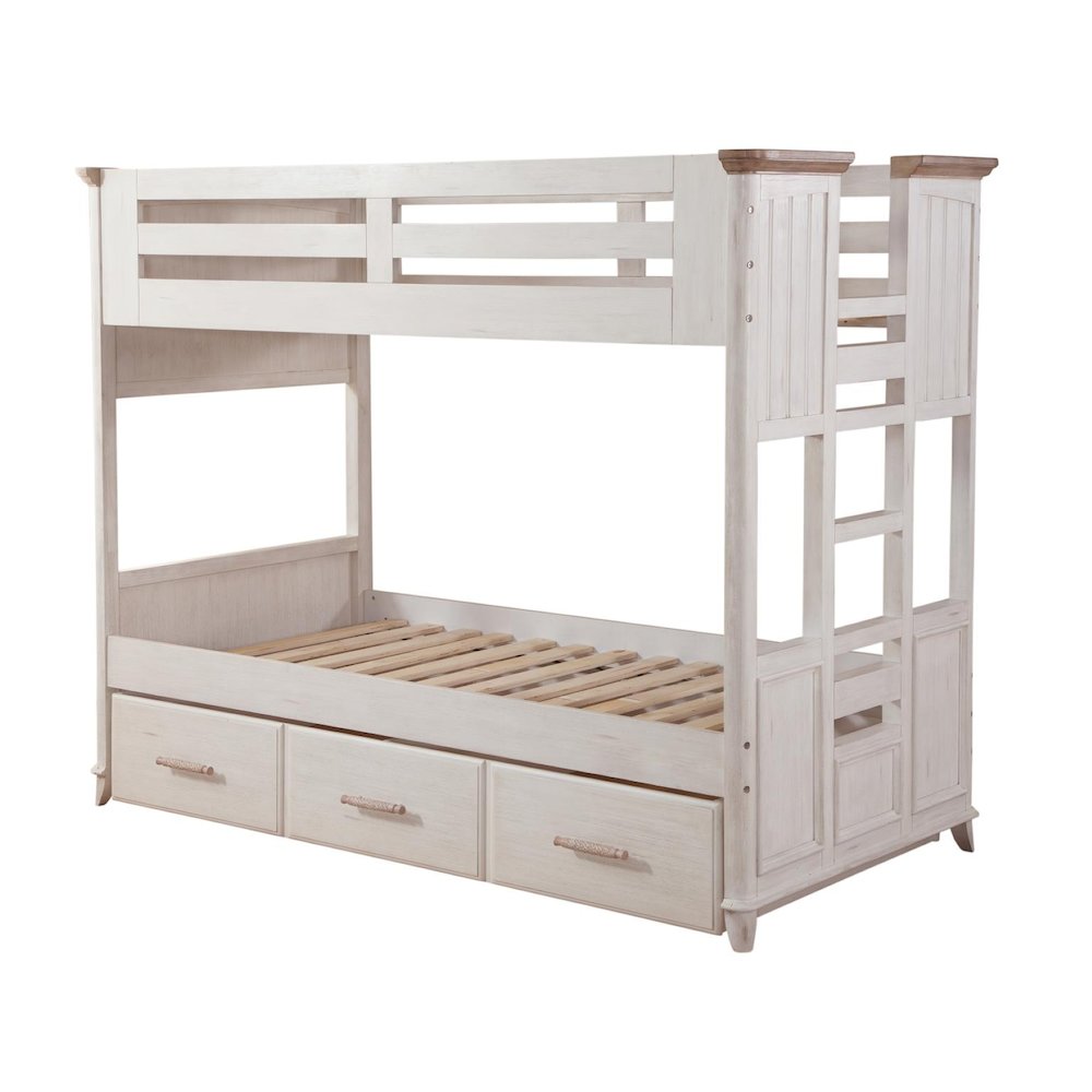 Beach Comber Twin Bunkbed With Trundle Unit -  Weathered White - Sand Top