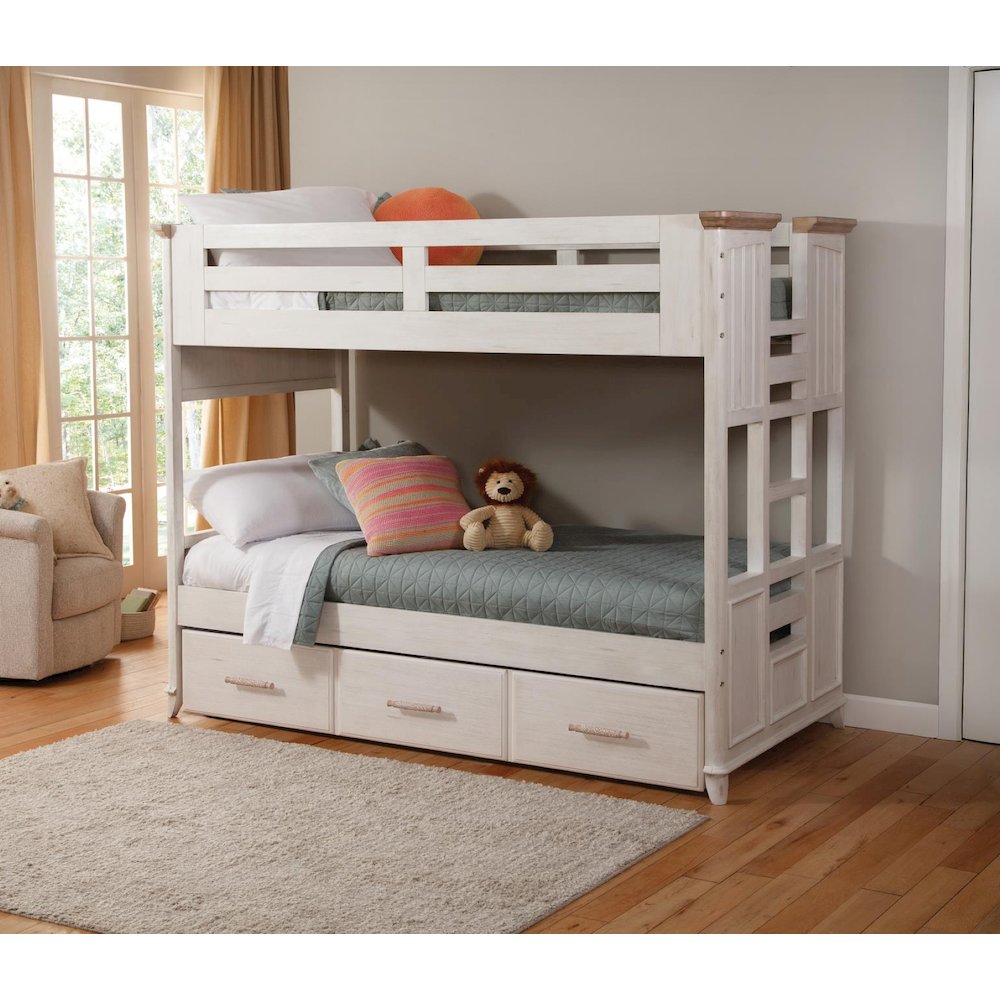 Beach Comber Twin Bunkbed With Trundle Unit -  Weathered White - Sand Top