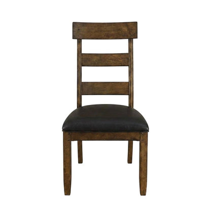 Distressed Mango Side Chair with Upholstered Faux Leather Seat, Warm Pecan