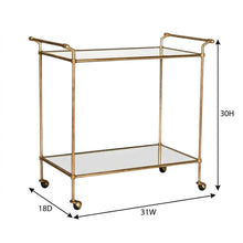 Gold Metal Bar Cart with Casters and Single Shelf for Stylish Entertainment