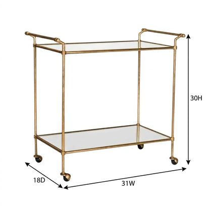 Gold Metal Bar Cart with Casters and Single Shelf for Stylish Entertainment