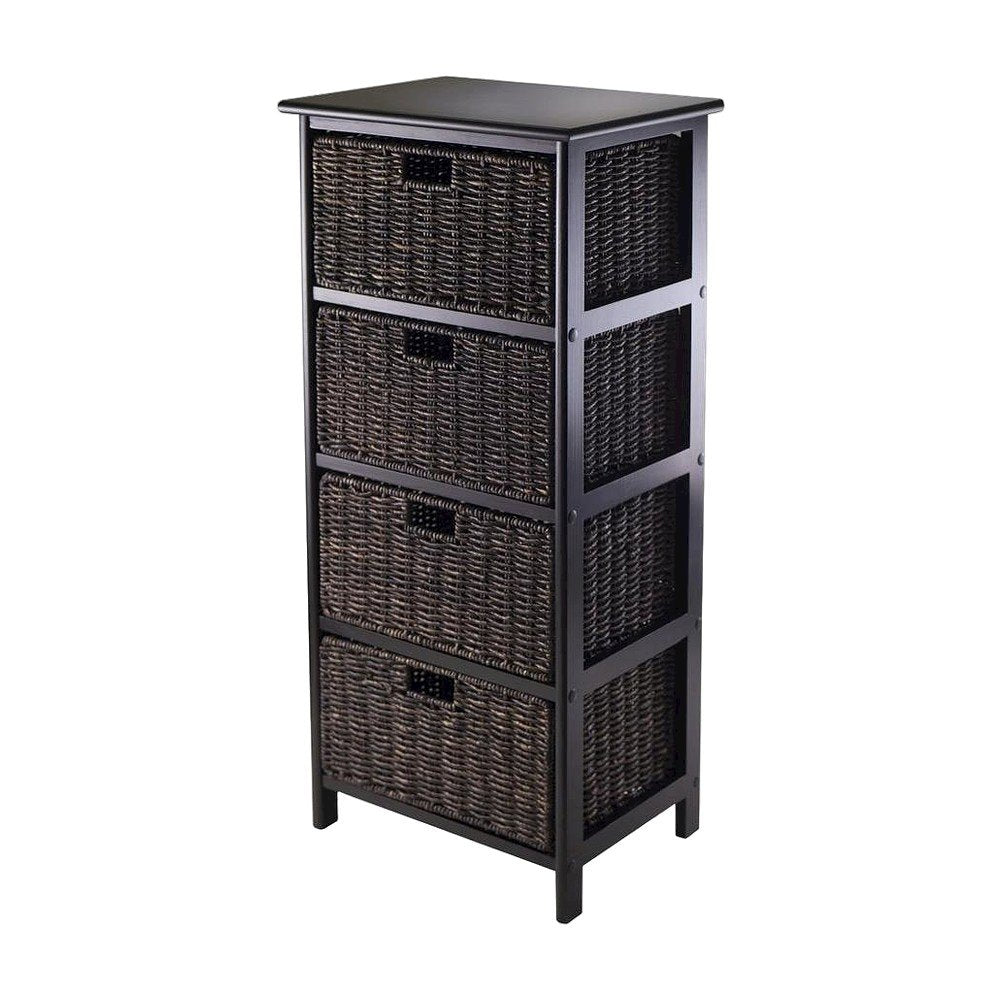 Tall Storage Rack, 4-Tier Shelf, Four Foldable Baskets, Cabinet