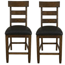 Distressed Mango Counter Stool with Upholstered Faux Leather Seat, Warm Pecan