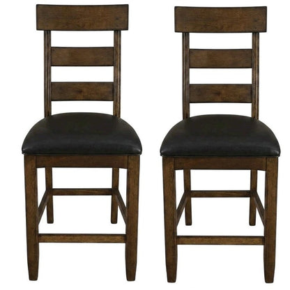 Distressed Mango Counter Stool with Upholstered Faux Leather Seat, Warm Pecan