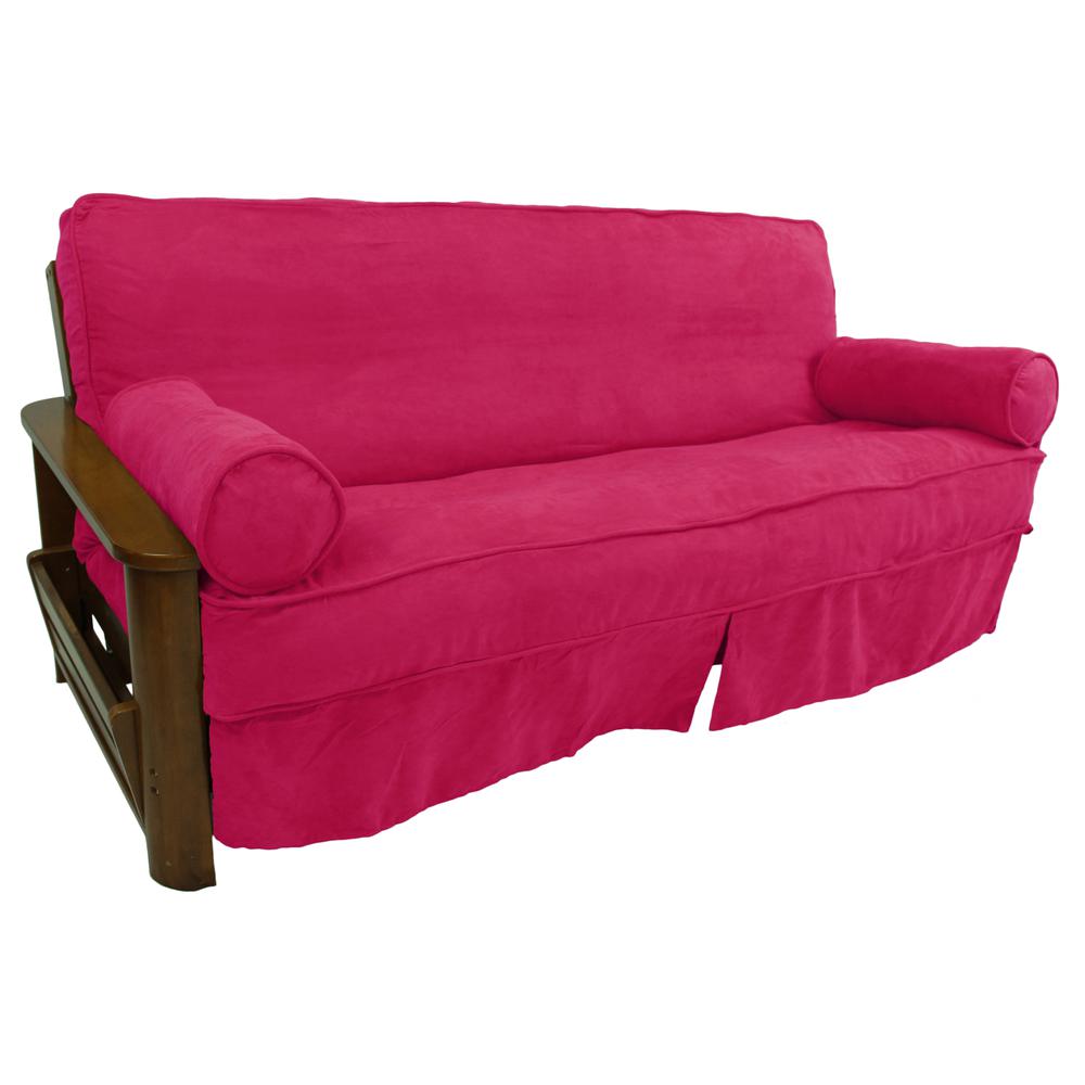 Solid Microsuede Double Corded 8 to 9-inch Full Futon Slipcover Set with Two 20 by 8-inch Bolster Pillows (Set of 3)