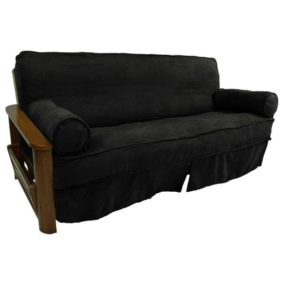 Solid Microsuede Double Corded 8 to 9-inch Full Futon Slipcover Set with Two 20 by 8-inch Bolster Pillows (Set of 3)