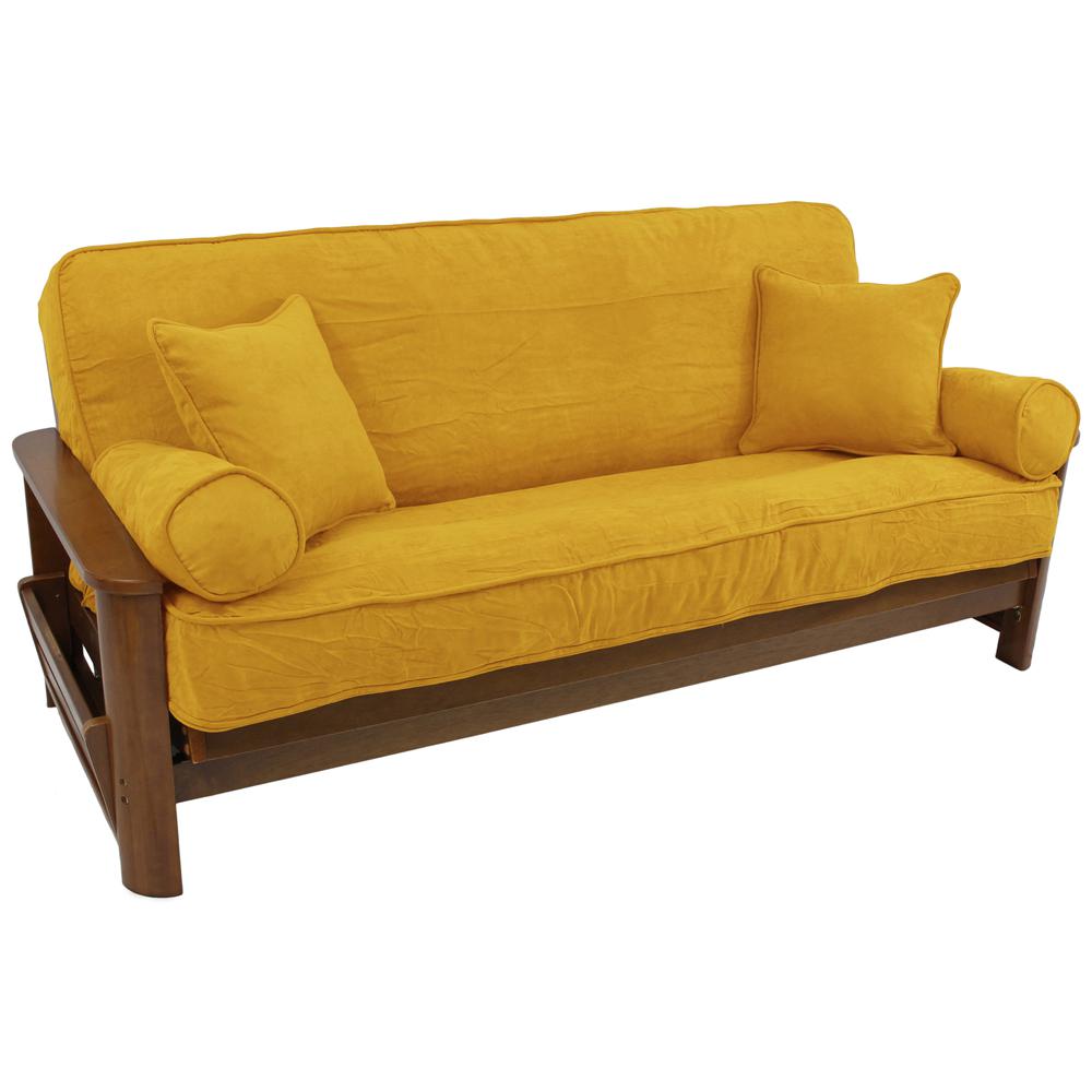 Solid Microsuede Double Corded 8 to 9-inch Full Futon Cover Set with Four Throw Pillows (Set of 5)
