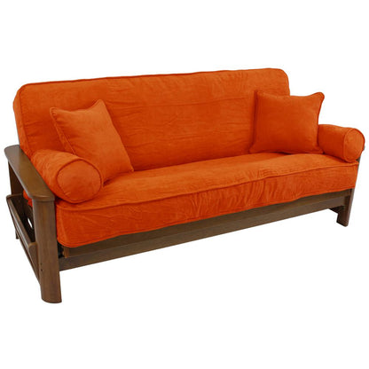 Solid Microsuede Double Corded 8 to 9-inch Full Futon Cover Set with Four Throw Pillows (Set of 5)