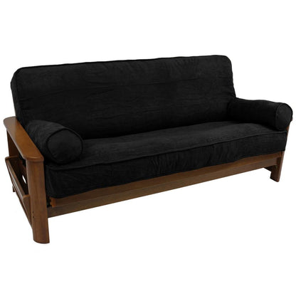 Solid Microsuede Double Corded 8 to 9-inch Full Futon Cover Set with Two 20 by 8-inch Bolster Pillows (Set of 3)