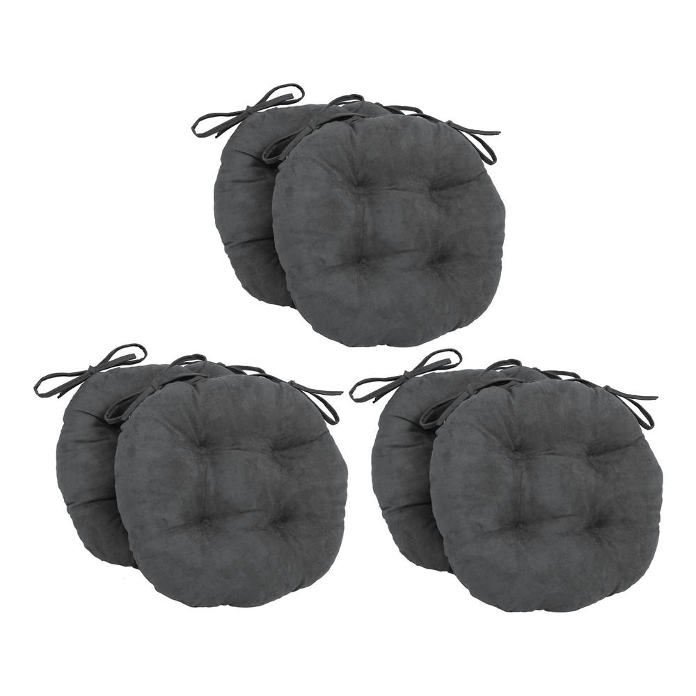 16-inch Solid Microsuede Round Tufted Chair Cushions (Set of 6)  916X16RD-T-6CH-MS-GY