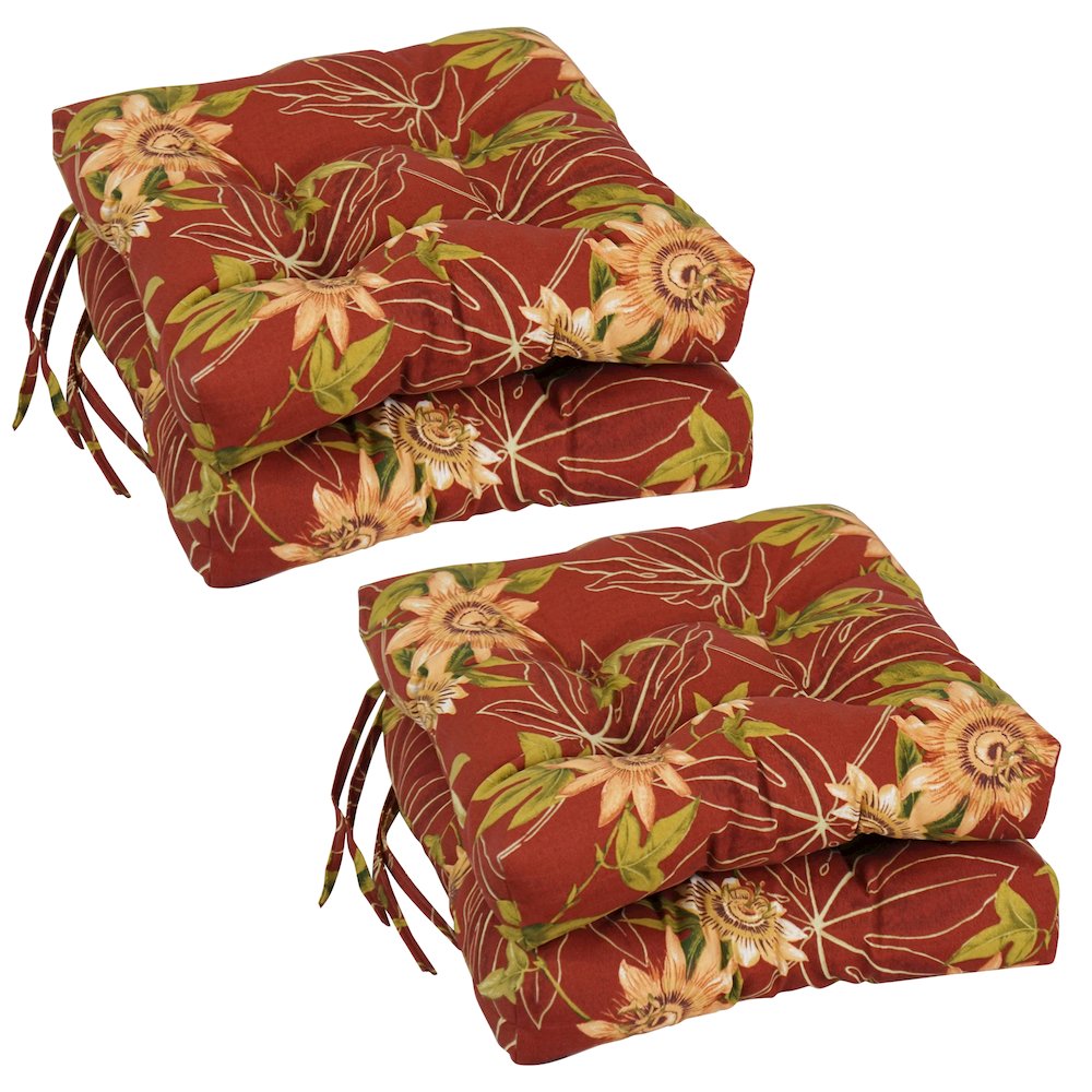 16-inch Spun Polyester Patterned Outdoor Square Tufted Chair Cushions (Set of 4)