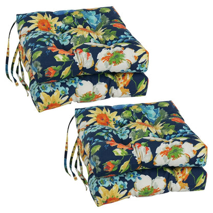 16-inch Spun Polyester Patterned Outdoor Square Tufted Chair Cushions (Set of 4)