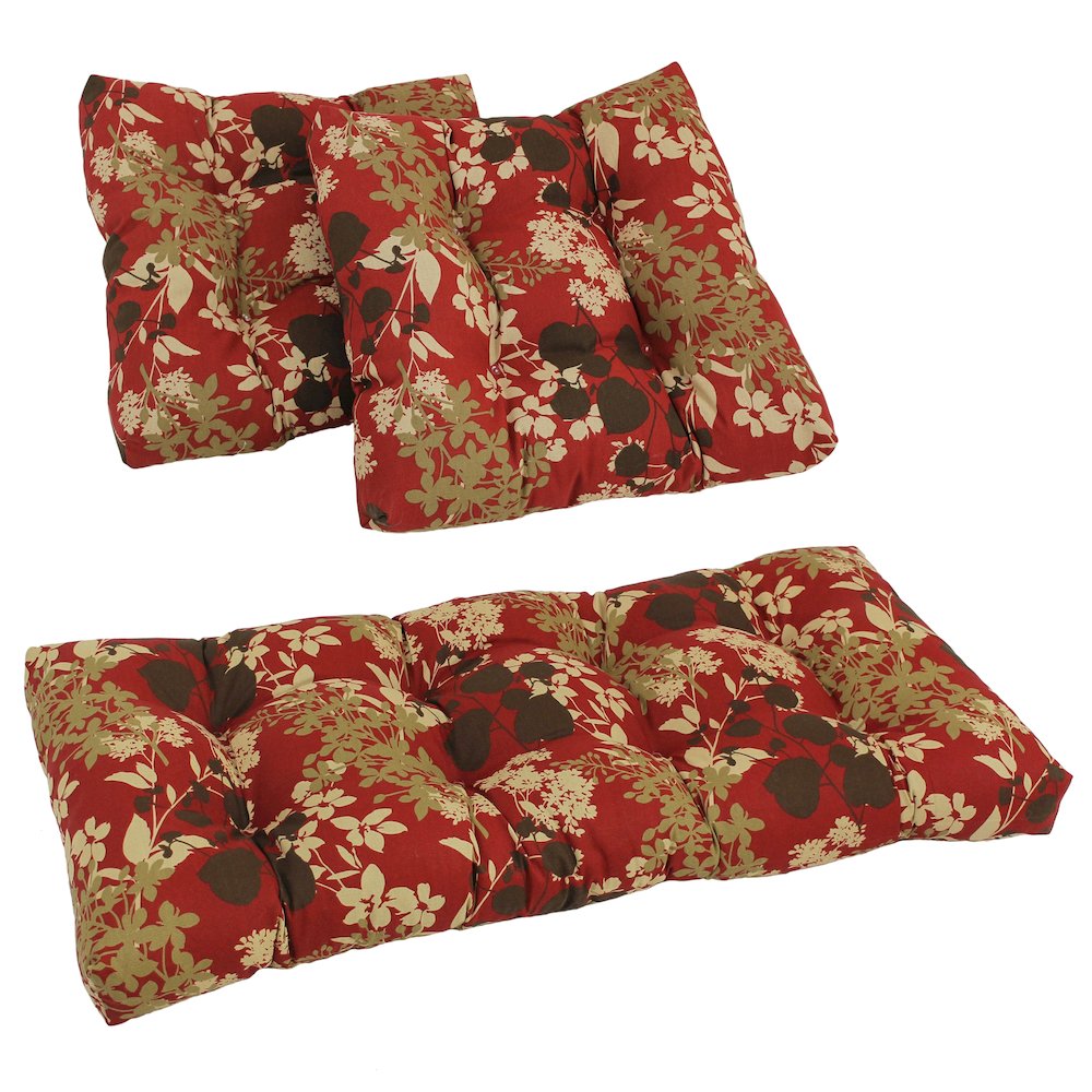 Squared Patterned Spun Polyester Tufted Settee Cushions (Set of 3)