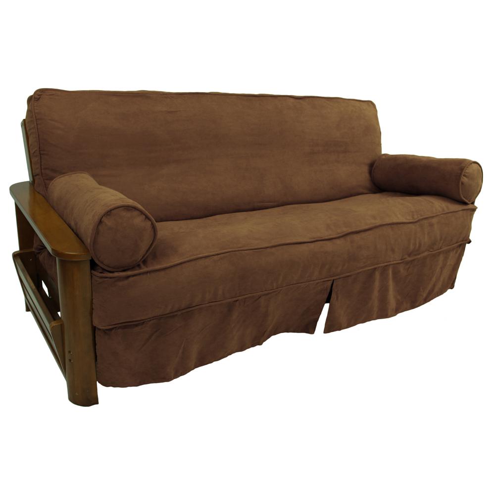 Solid Microsuede Double Corded 8 to 9-inch Full Futon Slipcover Set with Two 20 by 8-inch Bolster Pillows (Set of 3)