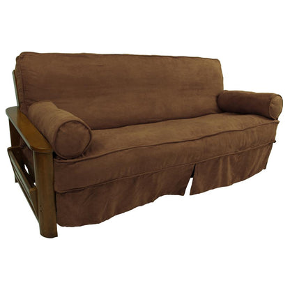 Solid Microsuede Double Corded 8 to 9-inch Full Futon Slipcover Set with Two 20 by 8-inch Bolster Pillows (Set of 3)