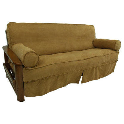 Solid Microsuede Double Corded 8 to 9-inch Full Futon Slipcover Set with Two 20 by 8-inch Bolster Pillows (Set of 3)