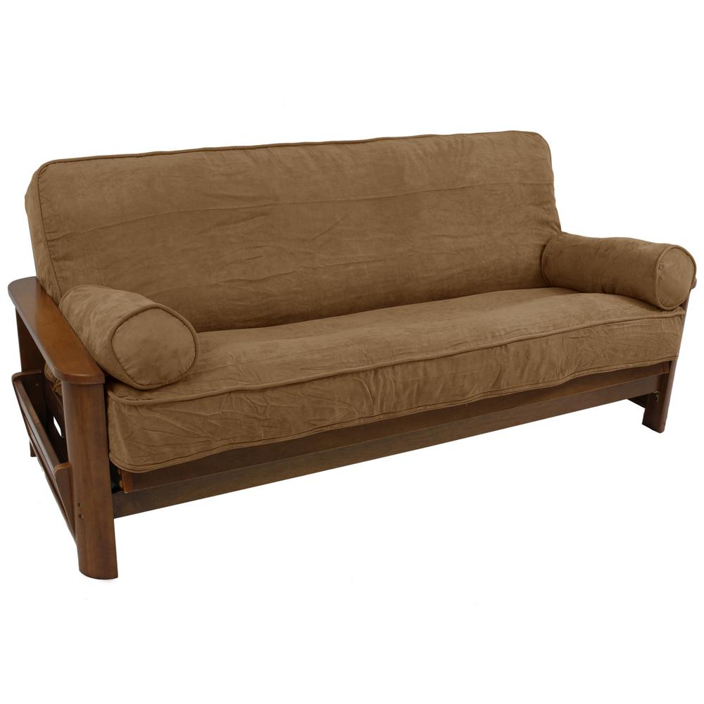 Solid Microsuede Double Corded 8 to 9-inch Full Futon Cover Set with Two 20 by 8-inch Bolster Pillows (Set of 3)