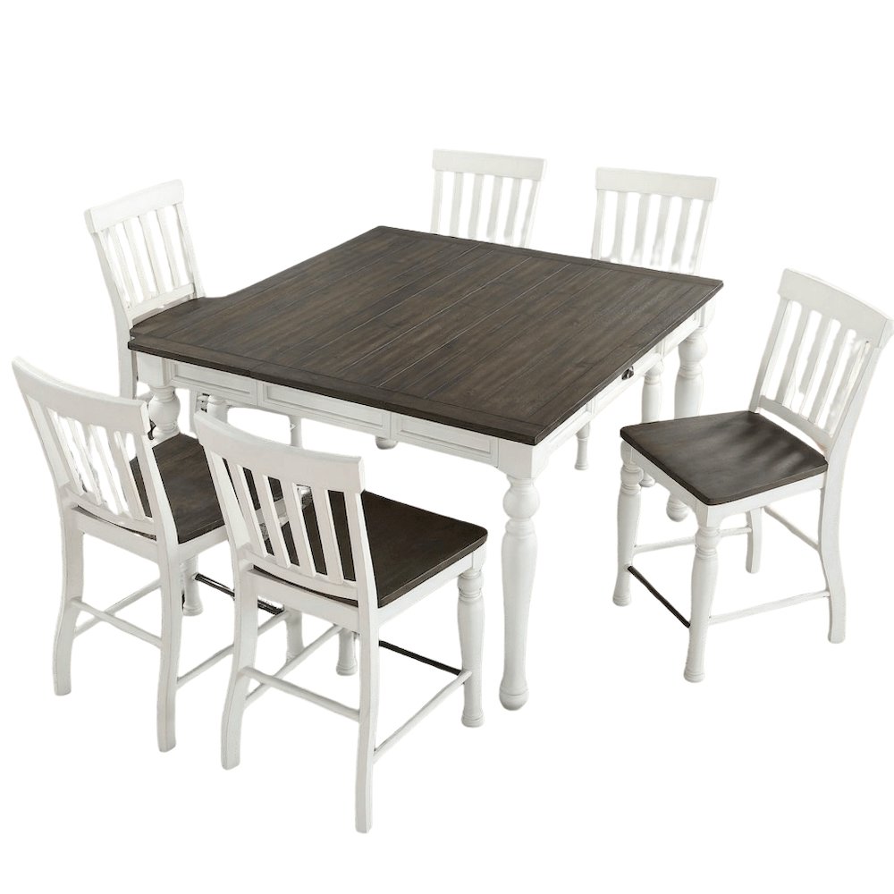 Ivory and Dark Oak Counter Height Dining Table with Chairs – Farmhouse Set for 8