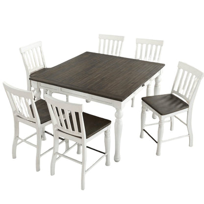 Ivory and Dark Oak Counter Height Dining Table with Chairs – Farmhouse Set for 8