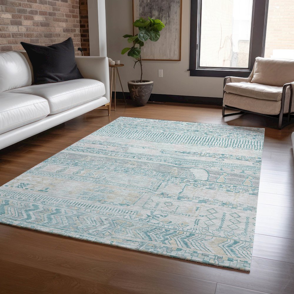 Machine Washable Indoor/Outdoor Chantille Teal 3' x 5' Rug