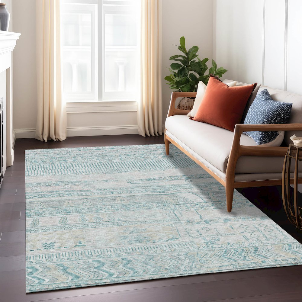 Machine Washable Indoor/Outdoor Chantille Teal 3' x 5' Rug