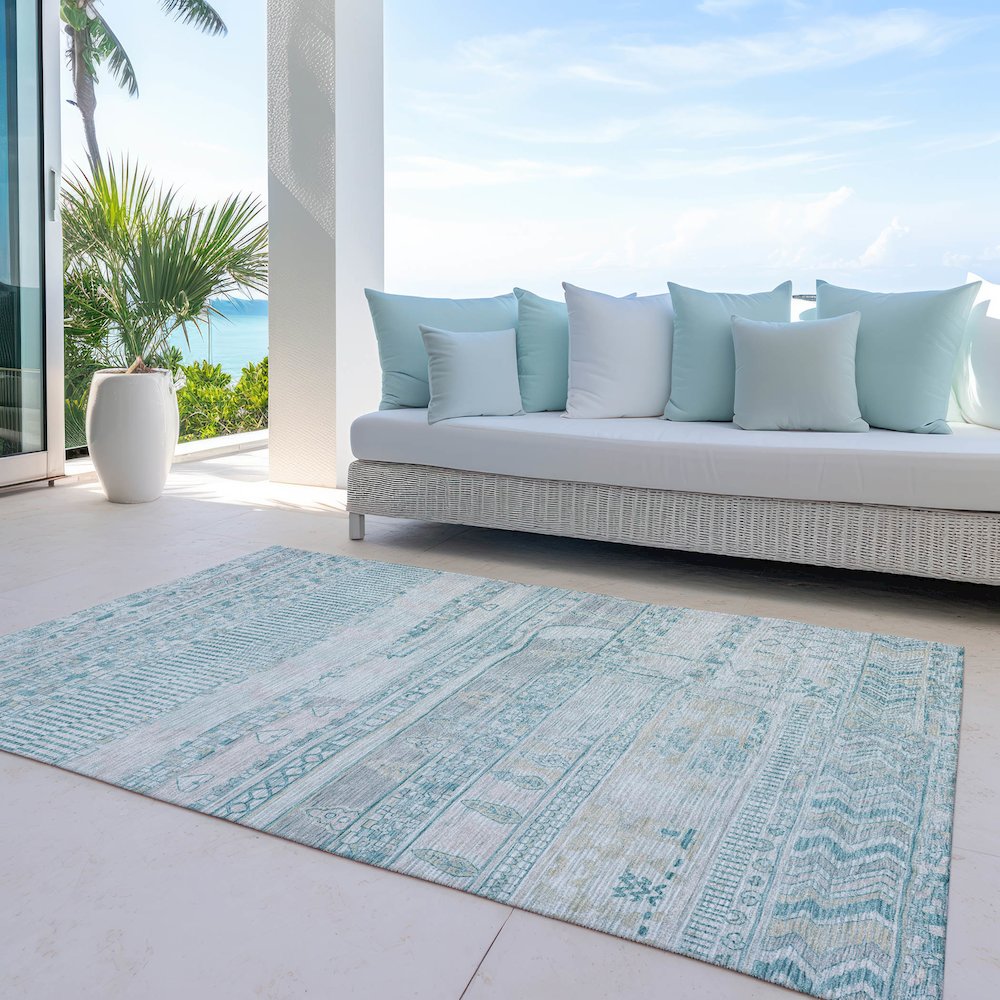 Machine Washable Indoor/Outdoor Chantille Teal 3' x 5' Rug